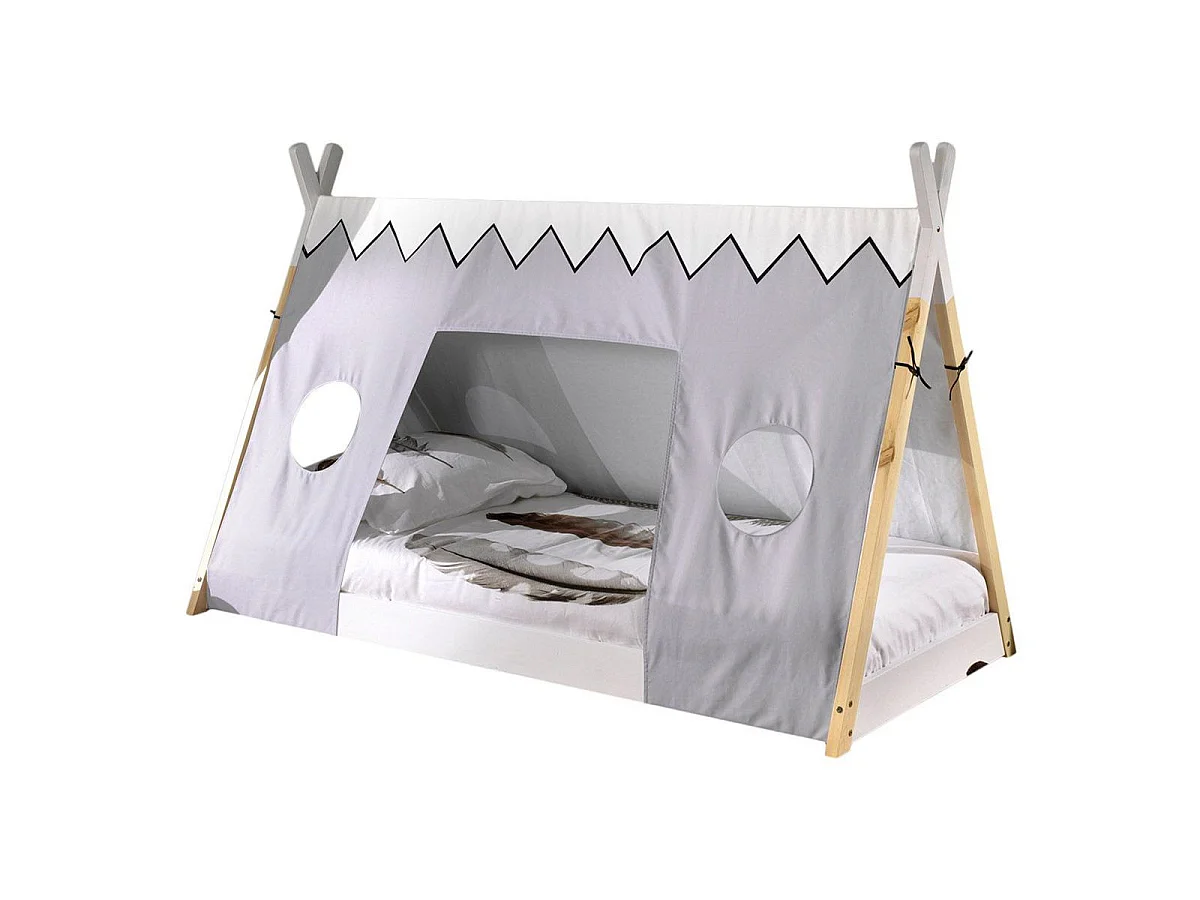 Pack - Lit Enfant & Textile "Tipi" 90x200cm Blanc