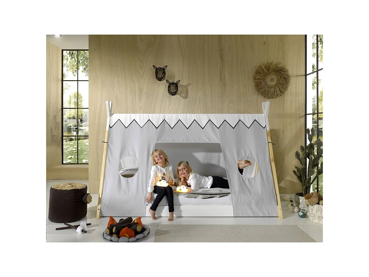Pack - Lit Enfant & Textile "Tipi" 90x200cm Blanc