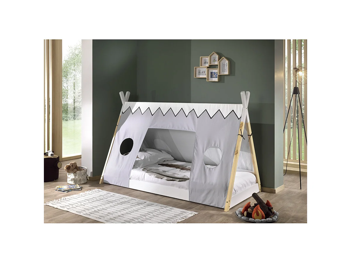 Pack - Lit Enfant & Textile "Tipi" 90x200cm Blanc