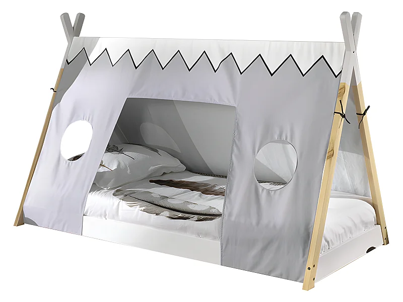 Pack - Lit Enfant & Textile "Tipi" 90x200cm Blanc