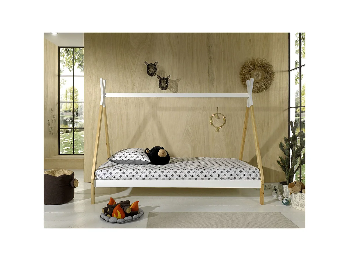 Lit Enfant en Pin Massif "Tipi" 90x200cm Blanc