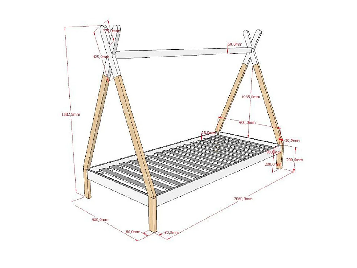Lit Enfant en Pin Massif "Tipi" 90x200cm Blanc
