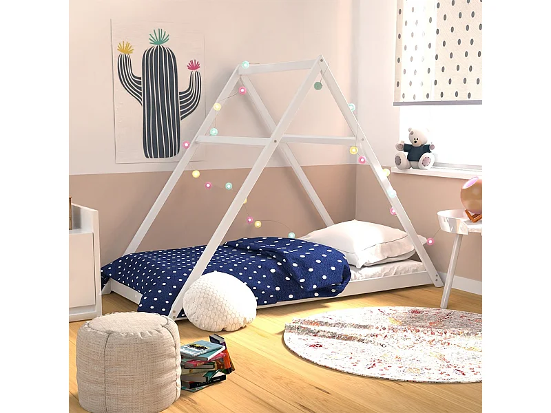 Lit cabane APACHE 90x190 + 1 sommier / Blanc