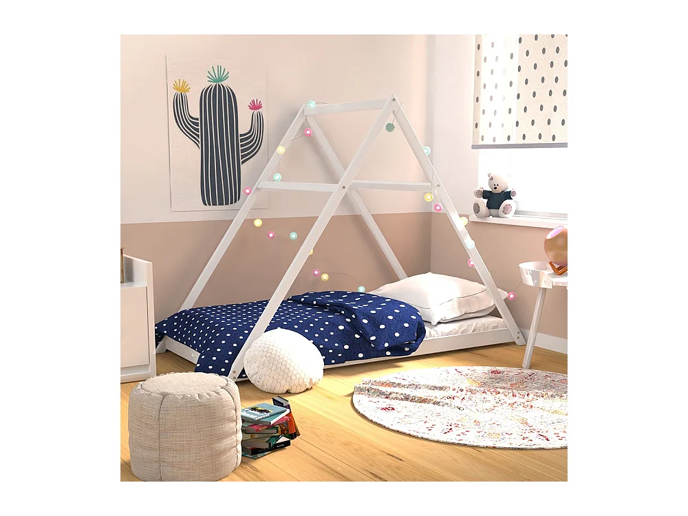 Lit cabane APACHE 90x190 + 1 sommier / Blanc