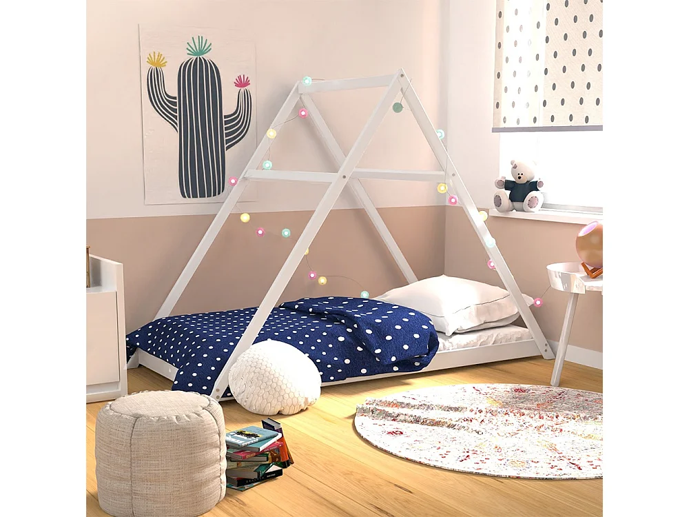 Lit cabane APACHE 90x190 + 1 sommier / Blanc