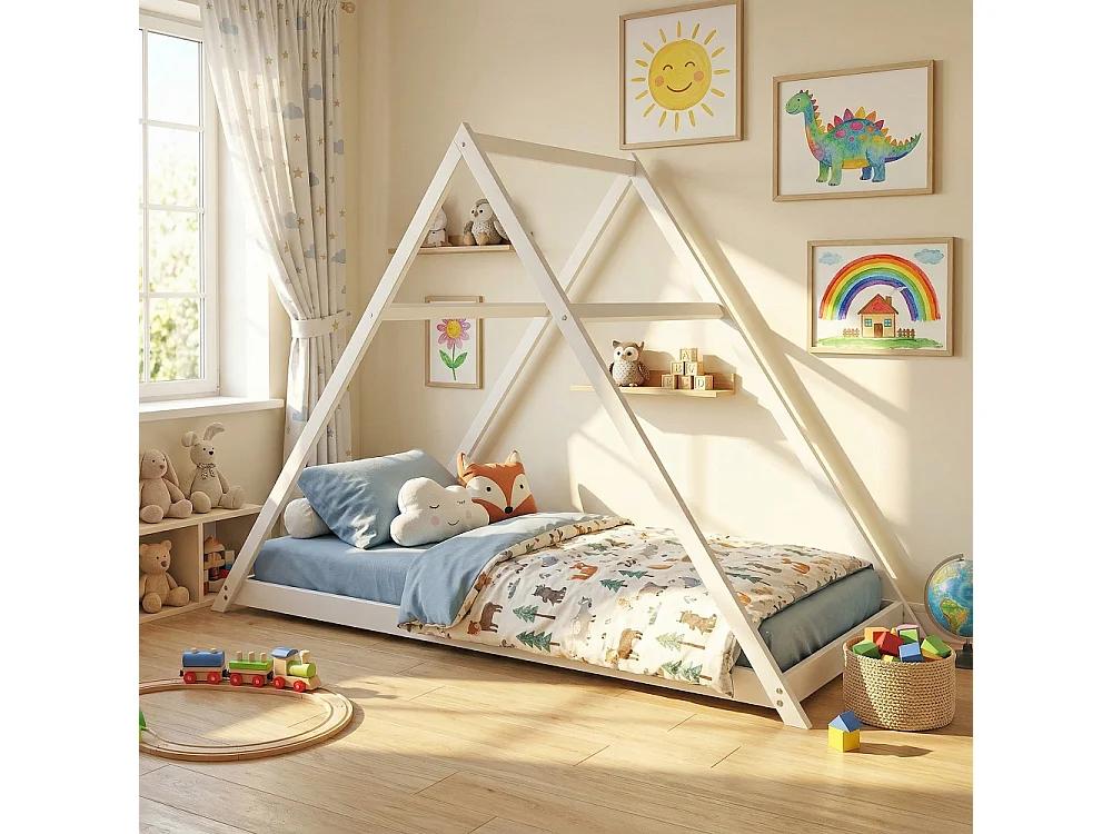Lit cabane APACHE 90x190 + 1 sommier / Blanc
