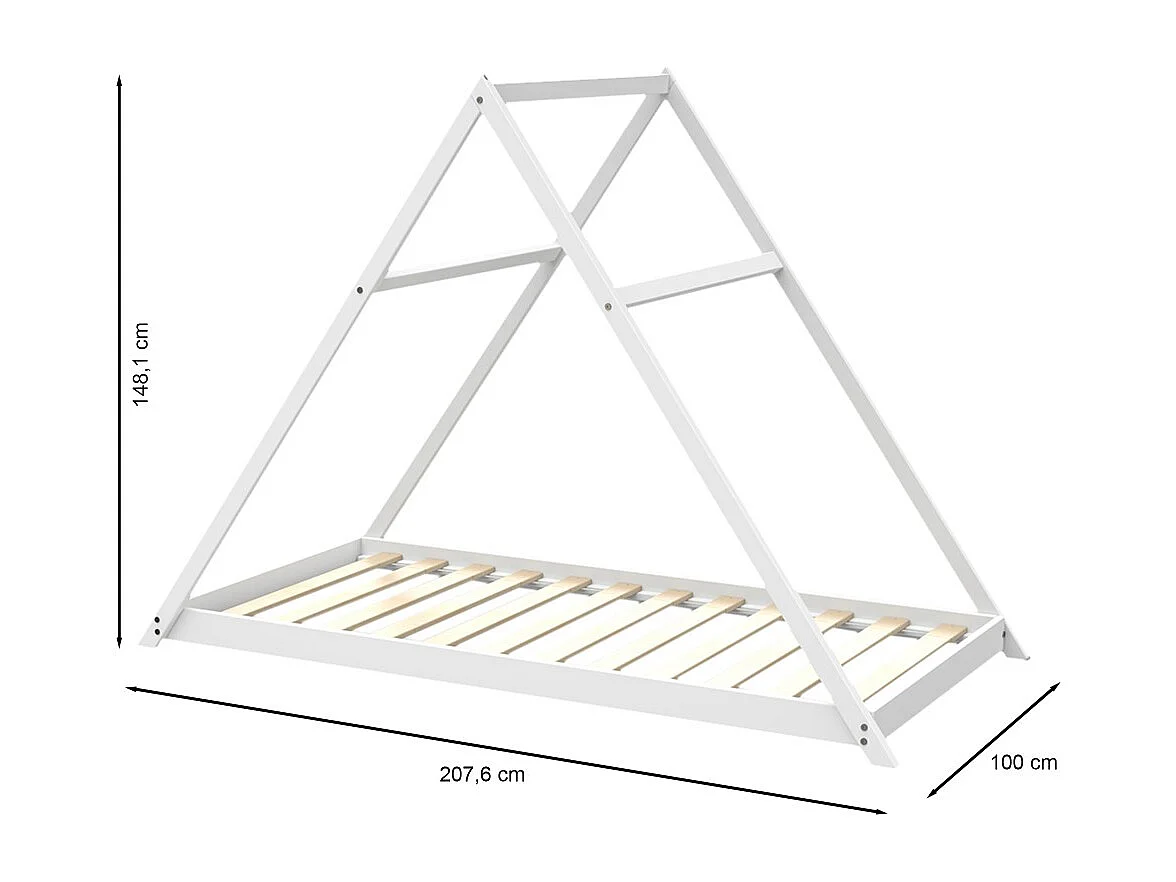 Lit cabane APACHE 90x190 + 1 sommier / Blanc