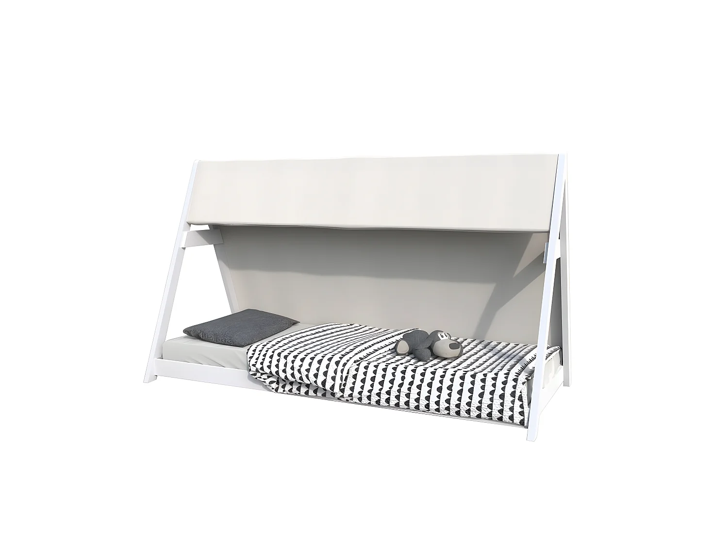 Lit cabane TIPI 70x140 + 1 toile + 1 sommier / Blanc