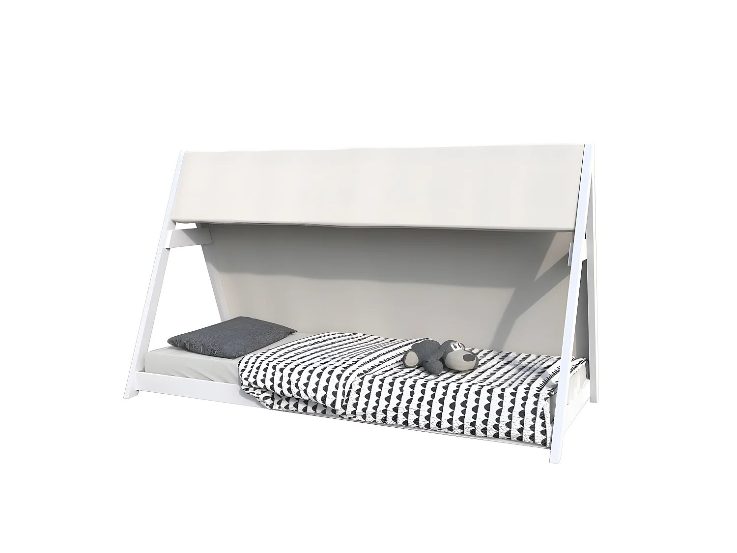 Lit cabane TIPI 70x140 + 1 toile + 1 sommier / Blanc