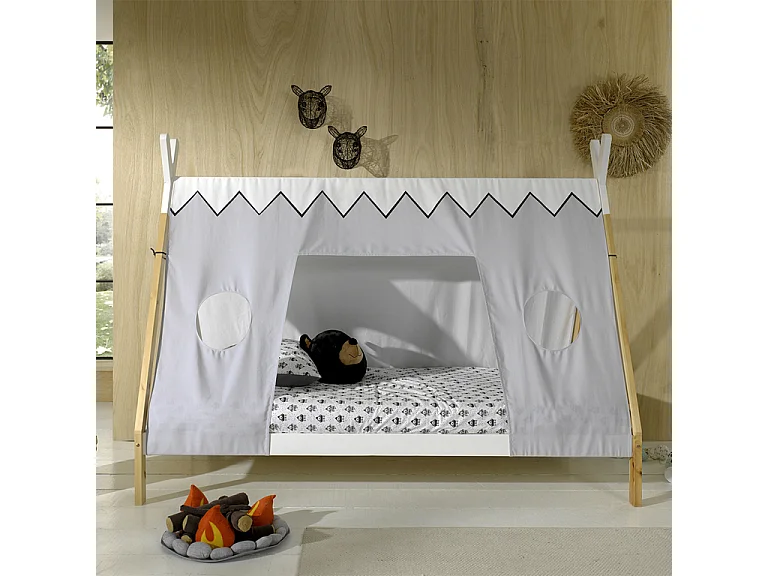 Pack - Lit Enfant & Voile "Tipi" 90x200cm Blanc