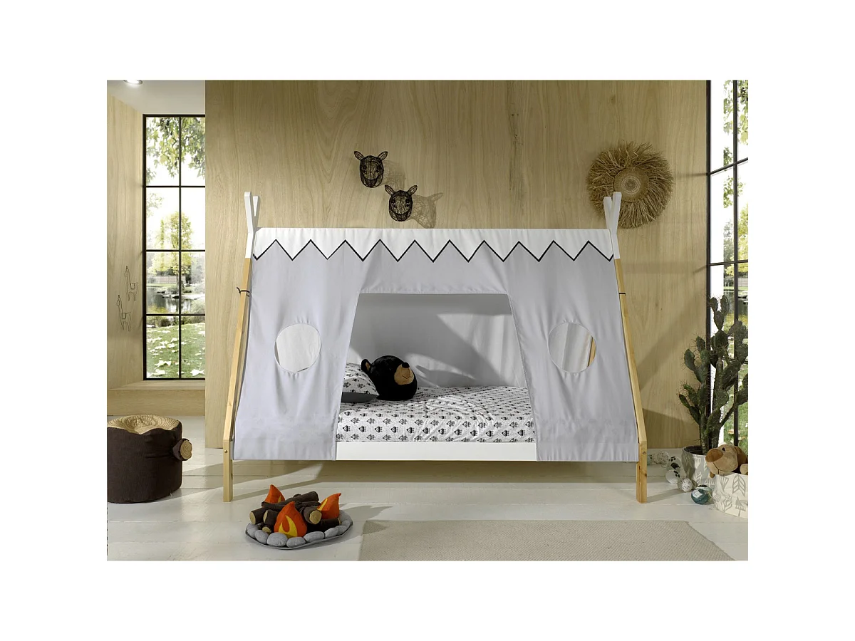 Pack - Lit Enfant & Voile "Tipi" 90x200cm Blanc