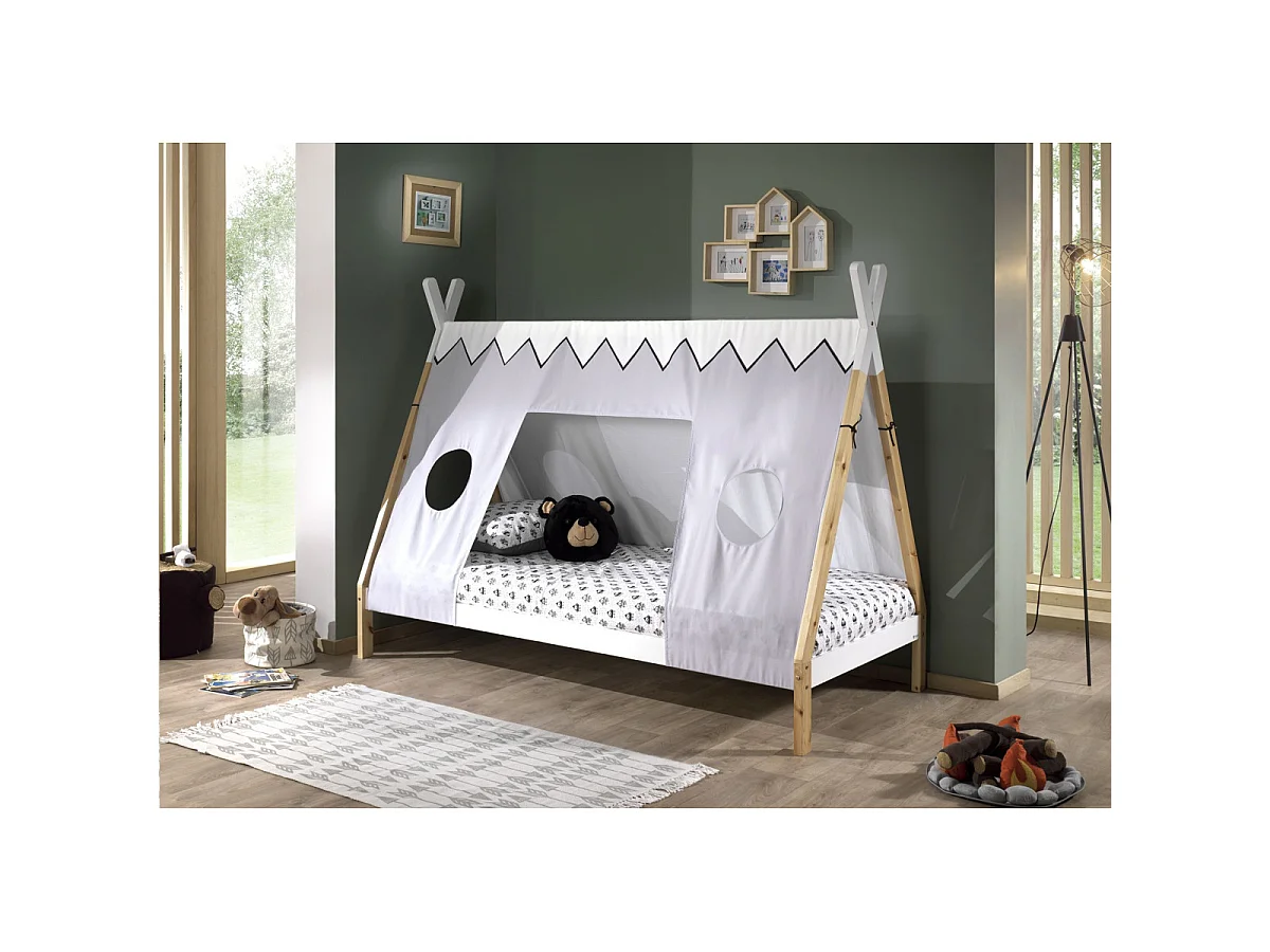 Pack - Lit Enfant & Voile "Tipi" 90x200cm Blanc