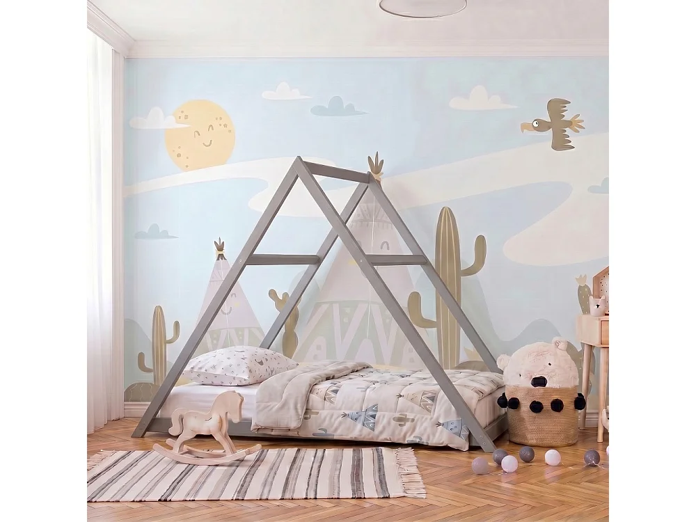 Lit cabane APACHE 90x190 + 1 sommier / Gris