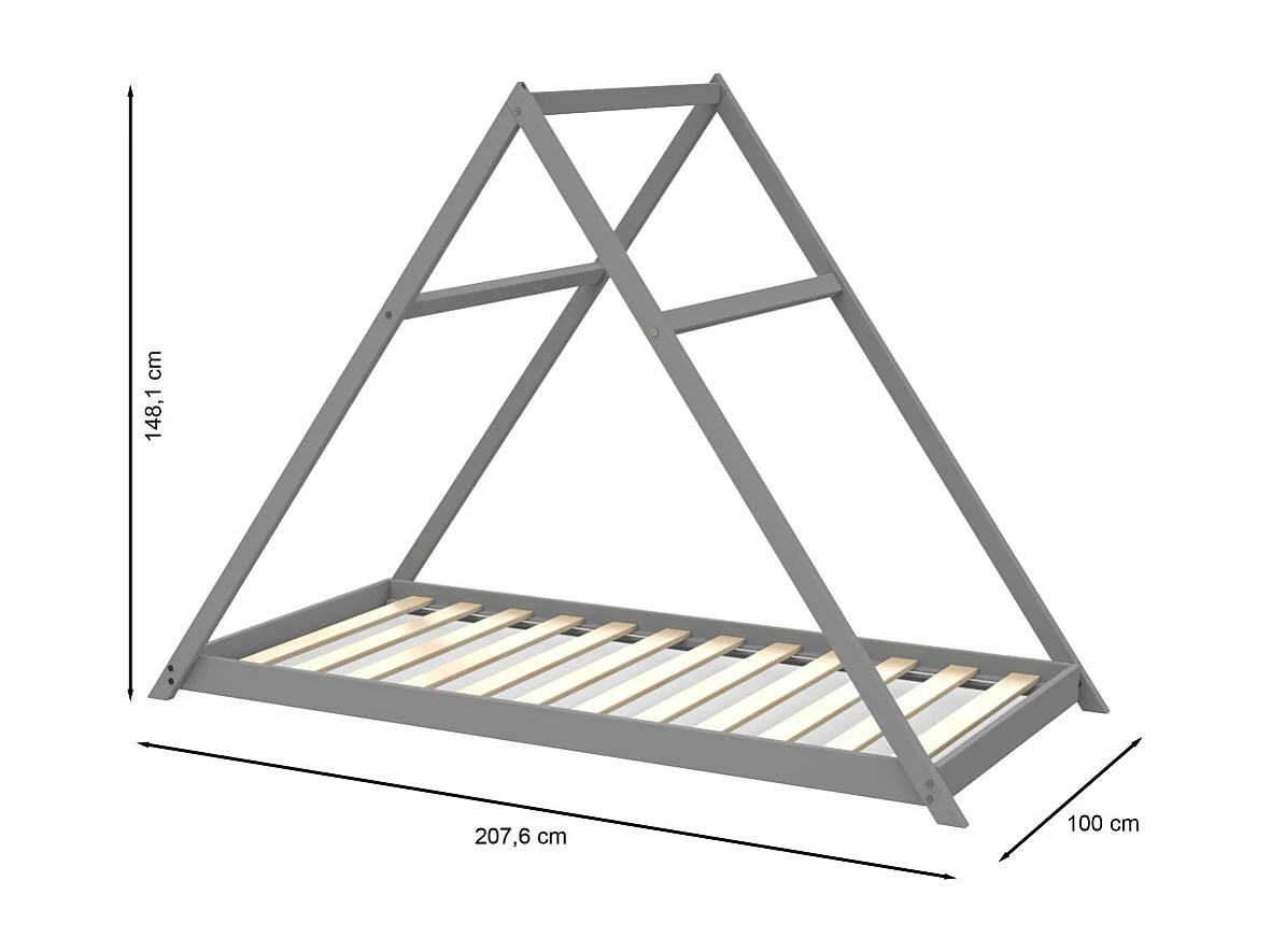 Lit cabane APACHE 90x190 + 1 sommier / Gris