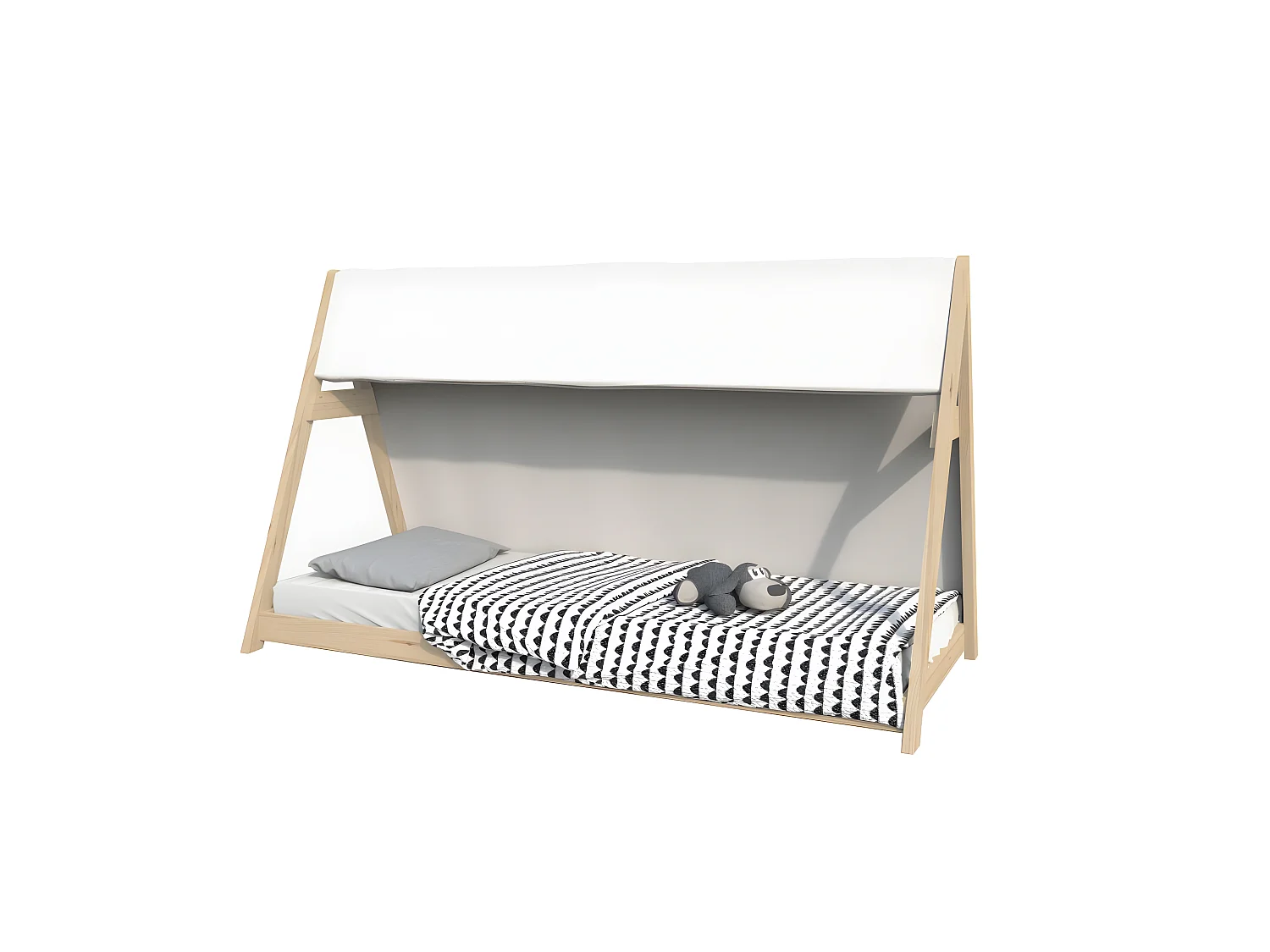 Lit cabane TIPI 90x200 + 1 toile + 1 sommier / Naturel