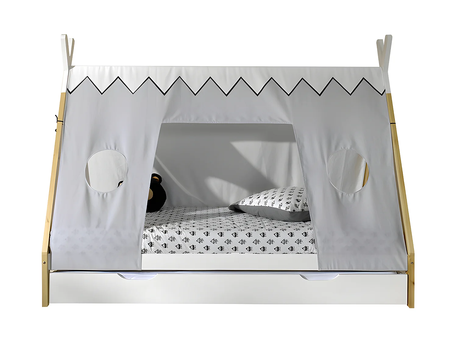 Pack - Lit Enfant, Tiroir & Voile "Tipi" 90x200cm Blanc