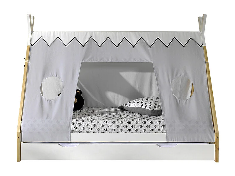 Pack - Lit Enfant, Tiroir & Voile "Tipi" 90x200cm Blanc