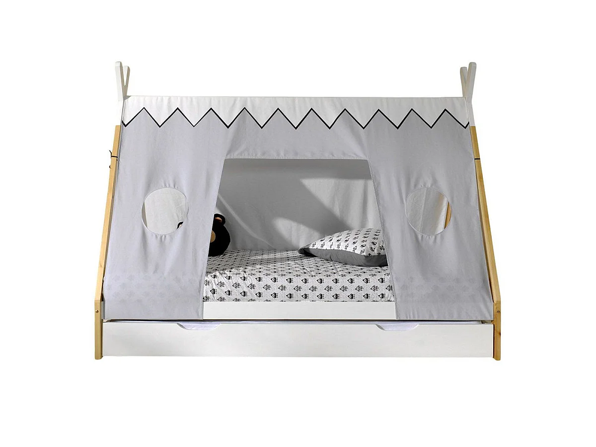 Pack - Lit Enfant, Tiroir & Voile "Tipi" 90x200cm Blanc
