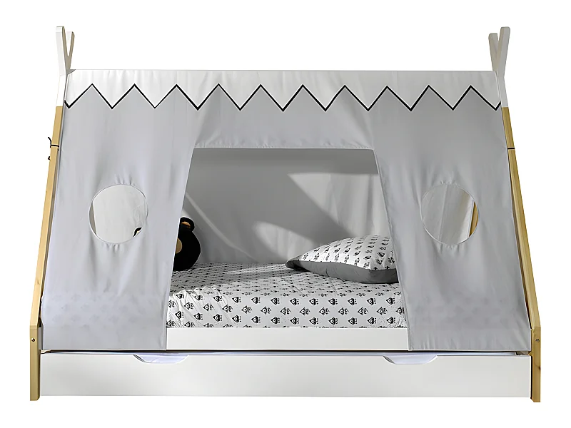 Pack - Lit Enfant, Tiroir & Voile "Tipi" 90x200cm Blanc