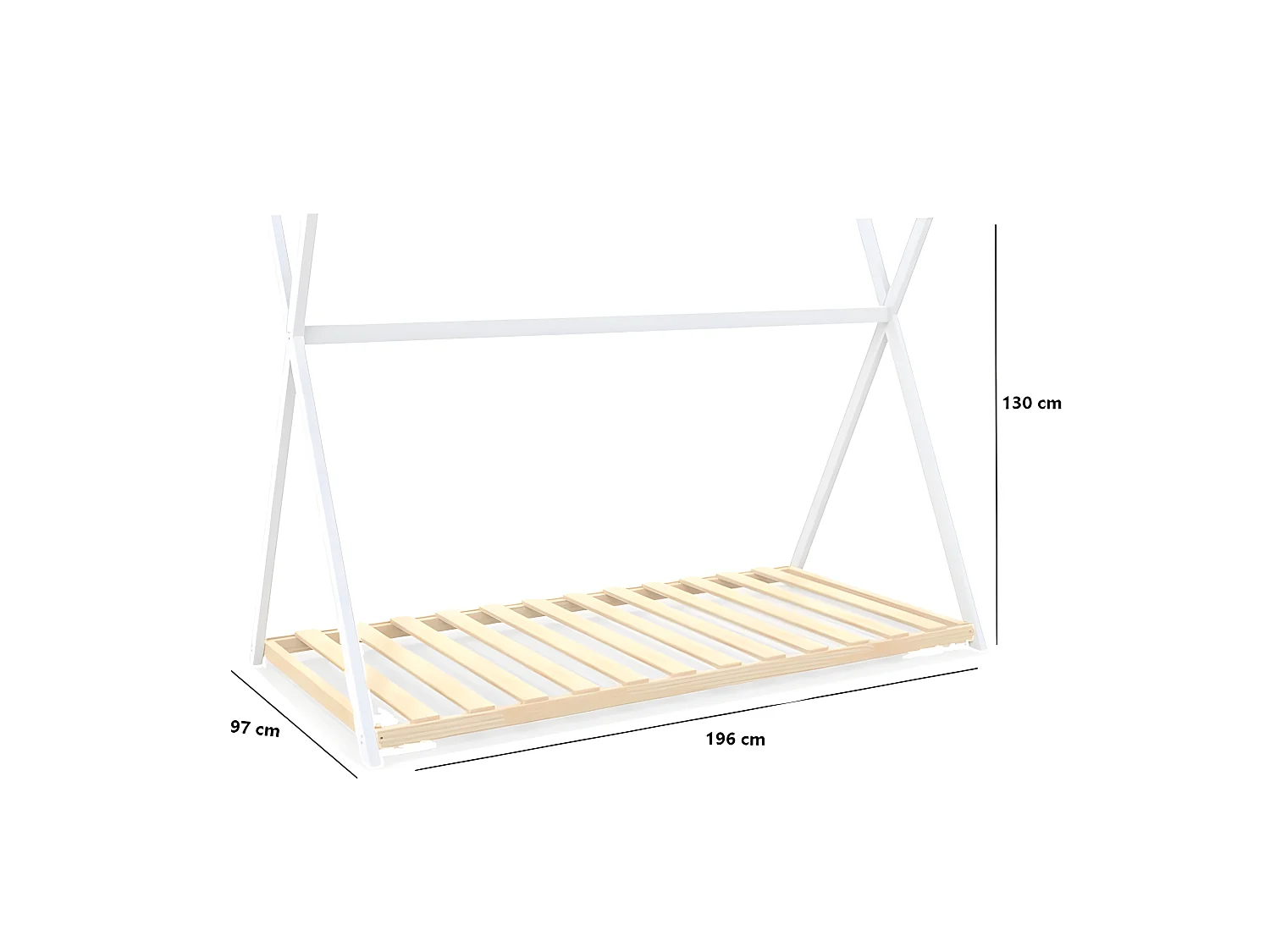 Lit cabane tipi SIOUX 90x190 + 1 sommier / Blanc