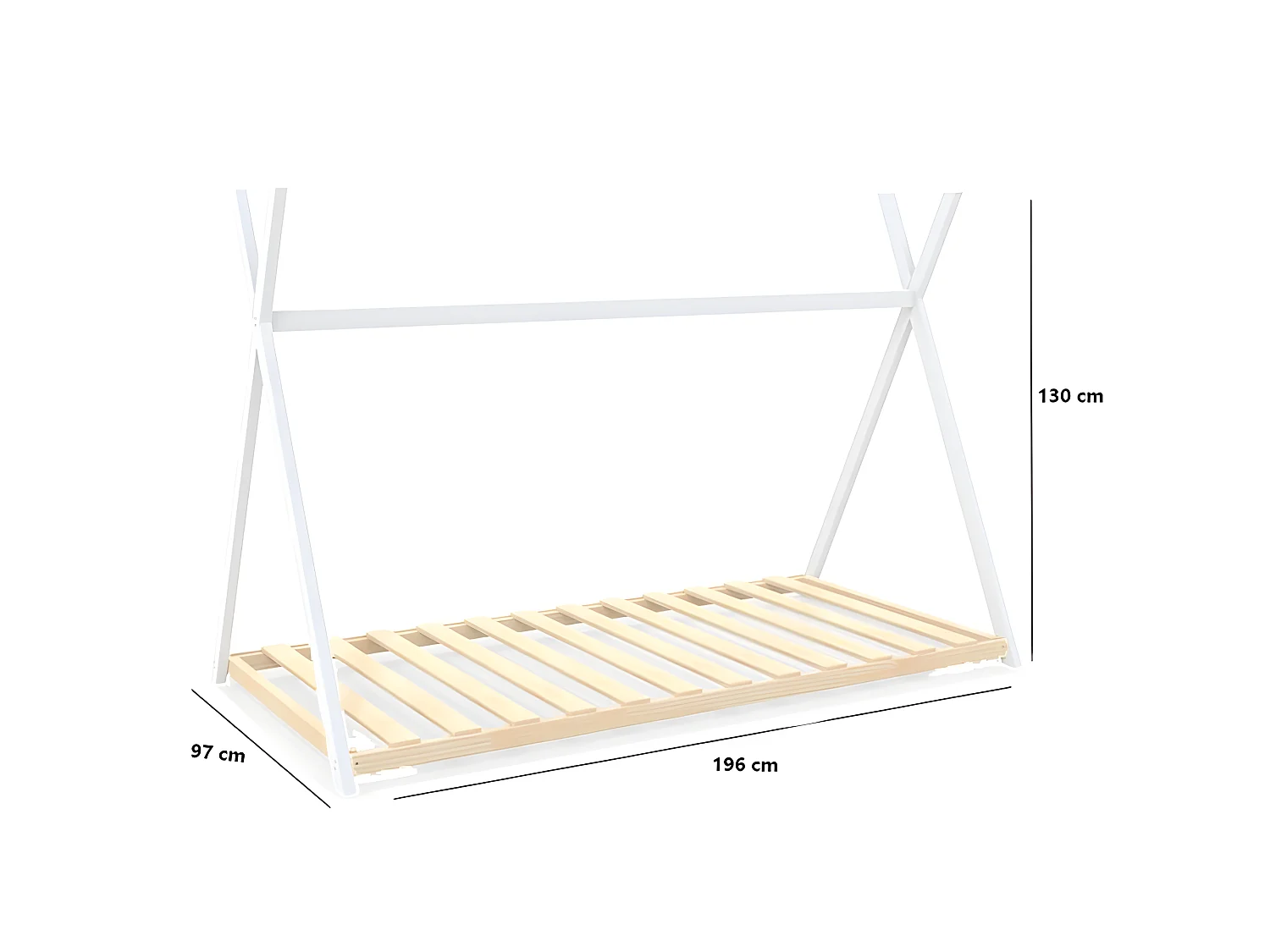 Lit cabane tipi SIOUX 90x190 + 1 sommier / Blanc