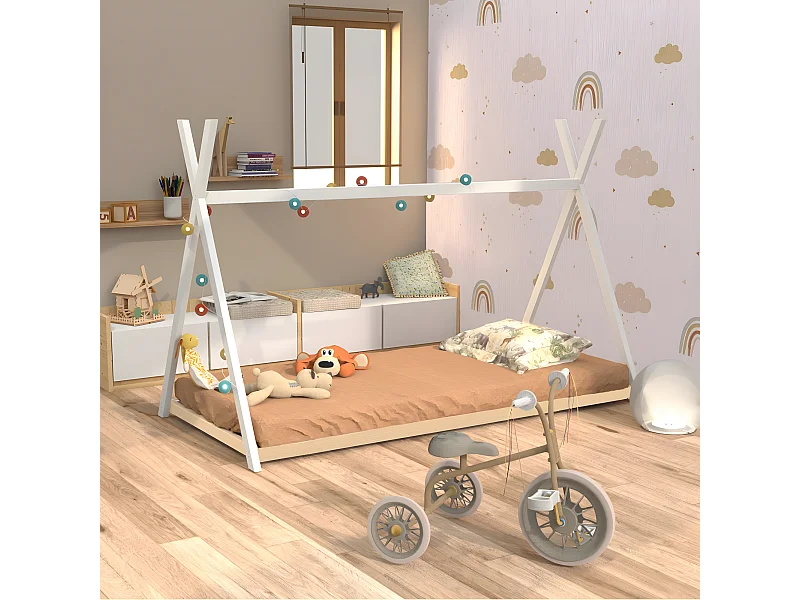 Lit cabane tipi SIOUX 90x190 + 1 sommier / Blanc