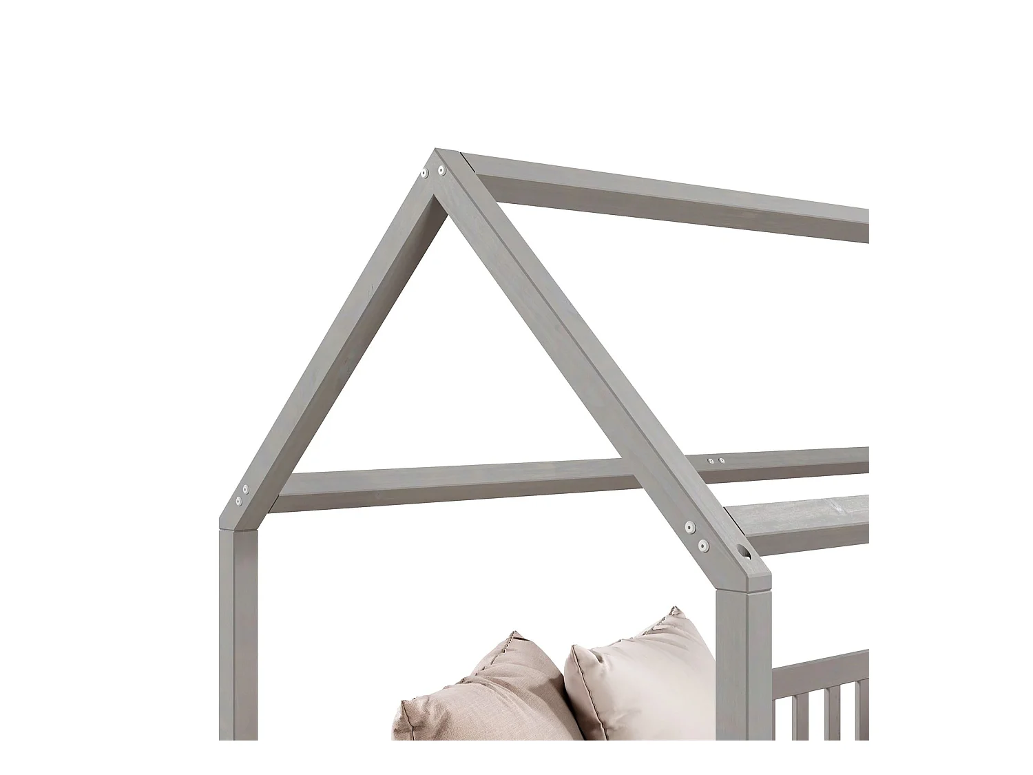 Lit cabane NINA lit enfant simple montessori en bois 90 x 200 cm, en pin massif lasuré gris