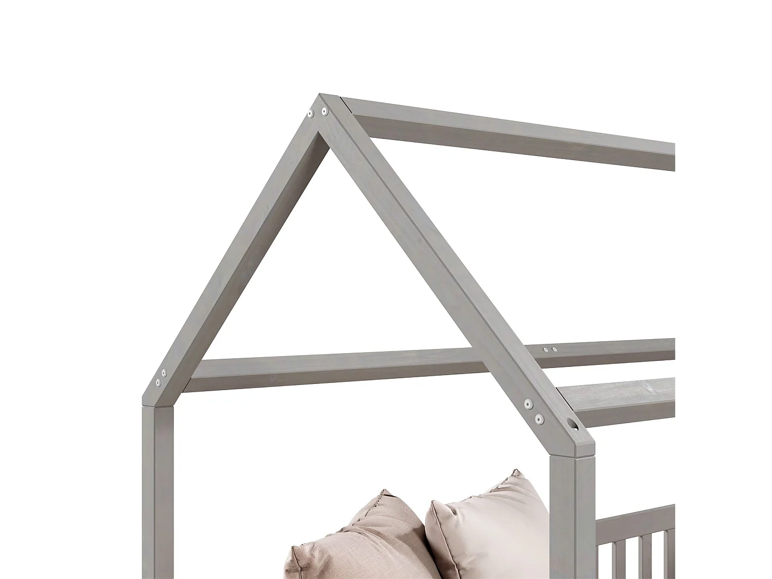 Lit cabane NINA lit enfant simple montessori en bois 90 x 200 cm, en pin massif lasuré gris
