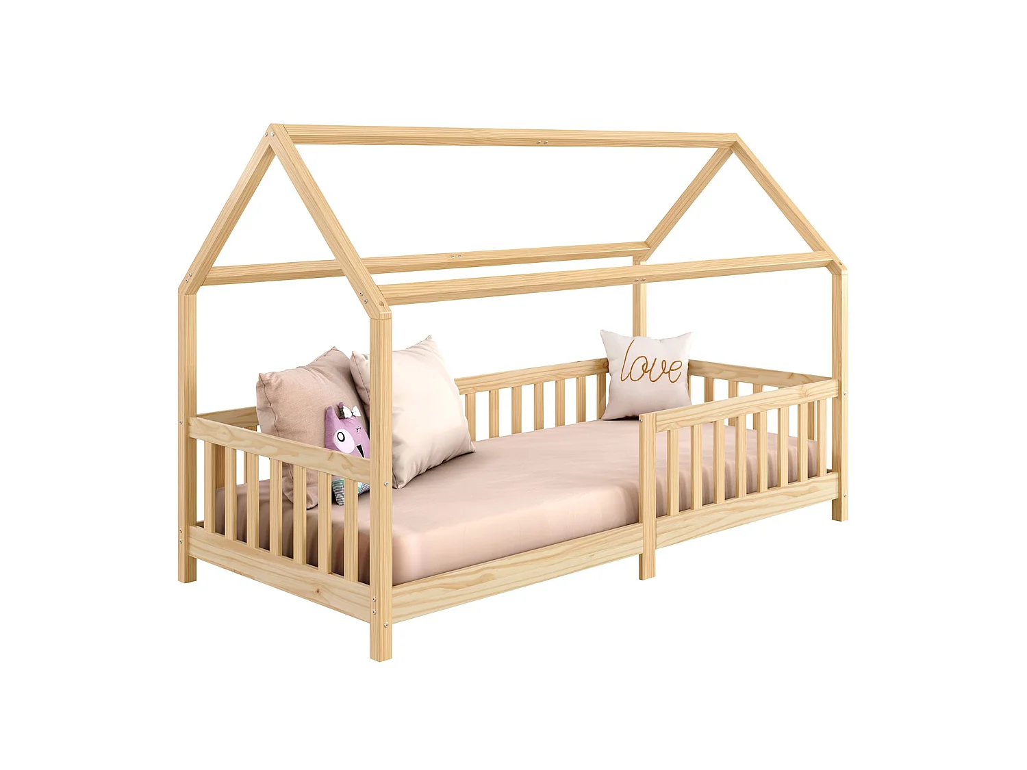 Lit cabane NINA lit enfant simple montessori en bois 90 x 200 cm, en pin massif finition naturelle