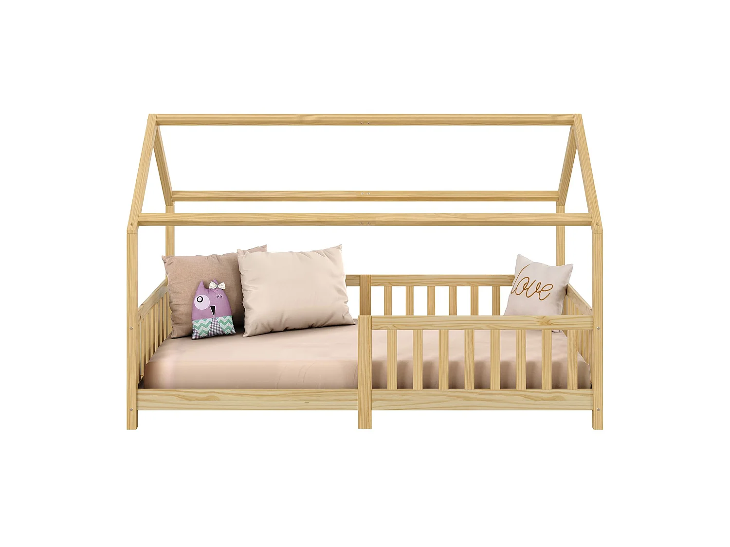 Lit cabane NINA lit enfant simple montessori en bois 90 x 200 cm, en pin massif finition naturelle