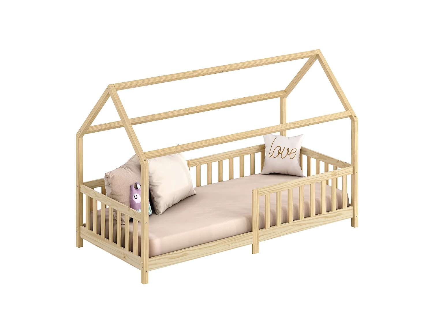 Lit cabane NINA lit enfant simple montessori en bois 90 x 200 cm, en pin massif finition naturelle