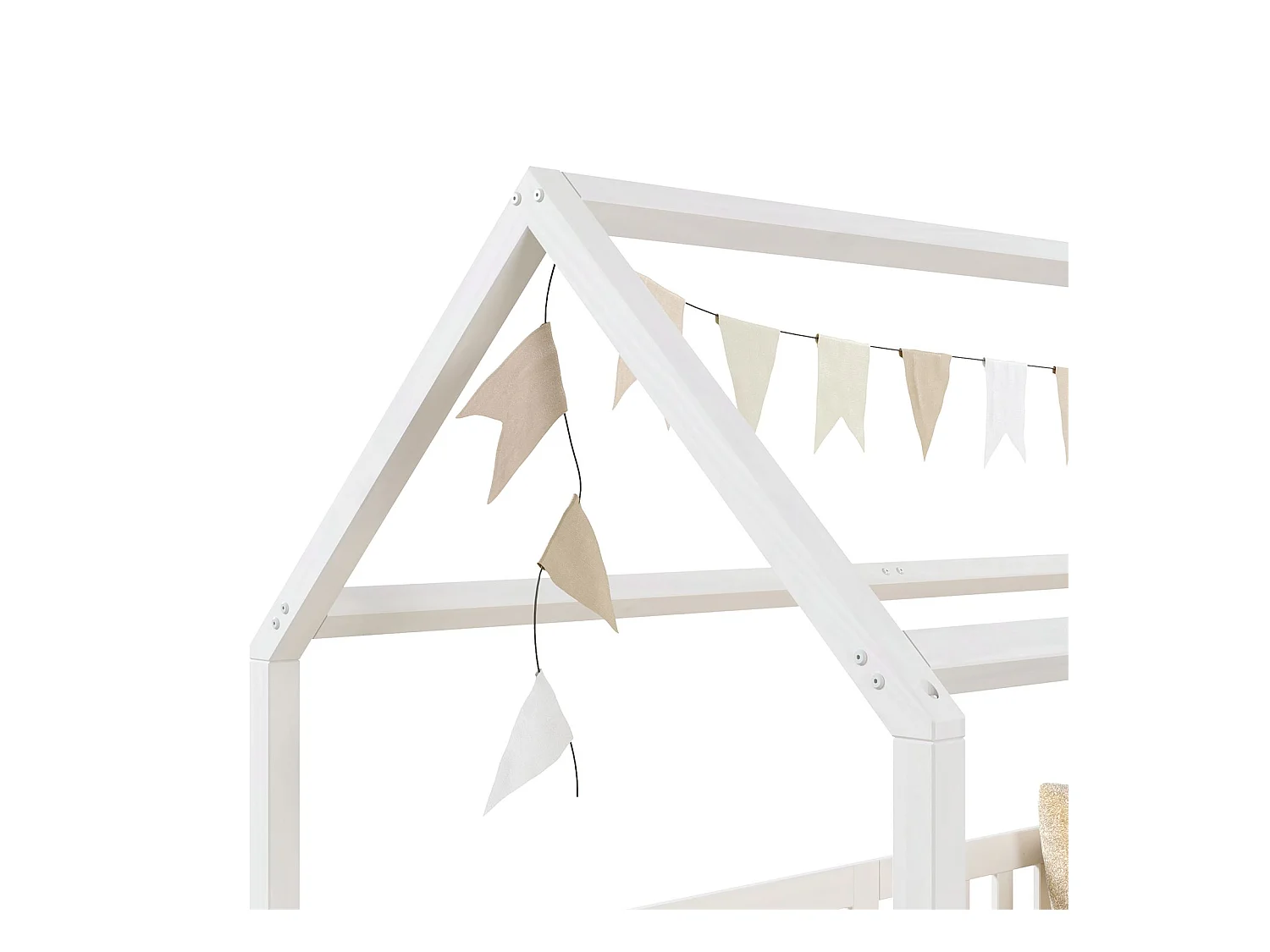Lit cabane NINA lit enfant simple montessori en bois 90 x 200 cm, en pin massif lasuré blanc