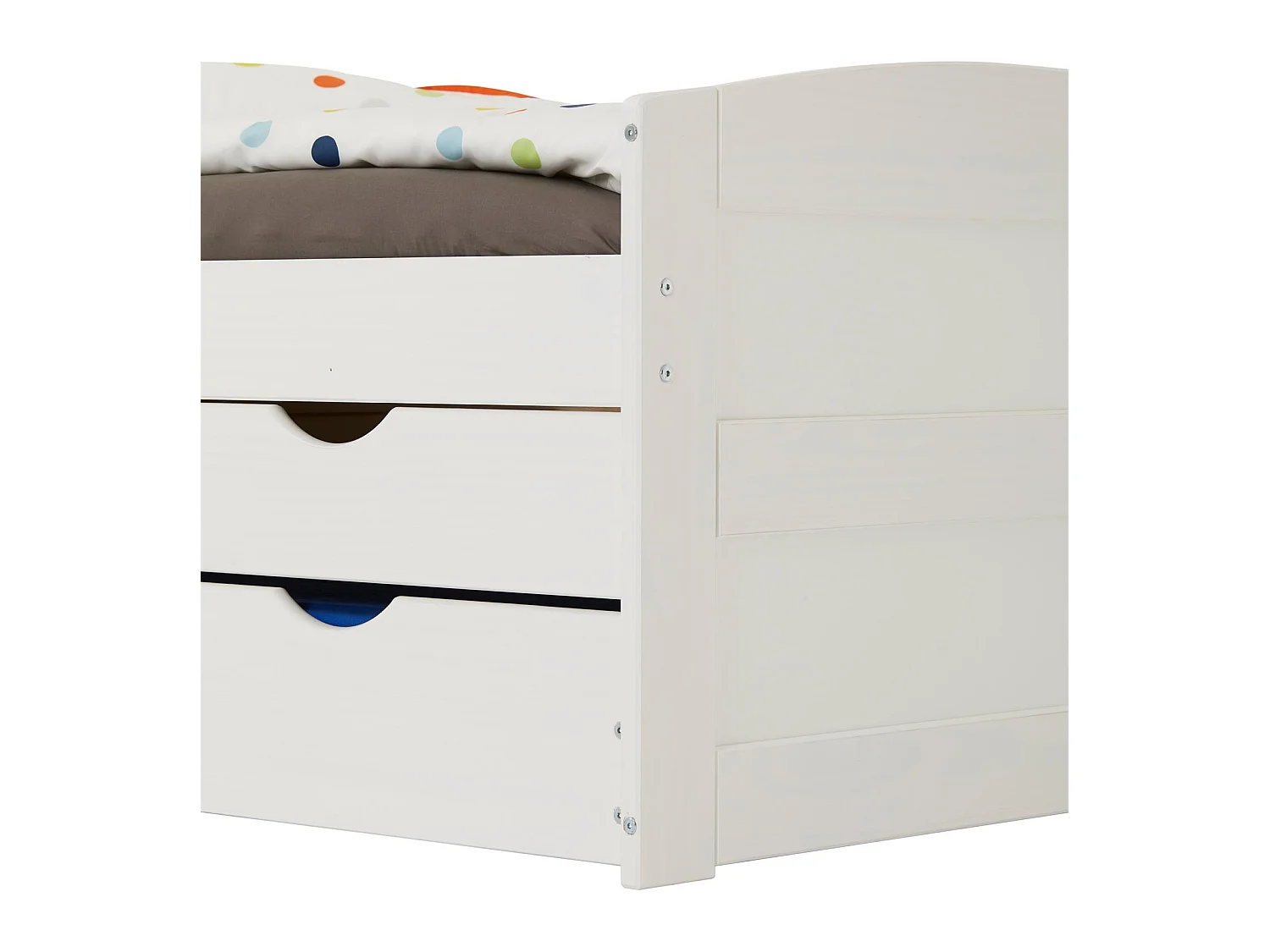 Lit gigogne JESSY lit enfant fonctionnel avec tiroir-lit et rangements 3 tiroirs, couchage 90 x 200 cm, en pin massif lasuré blanc