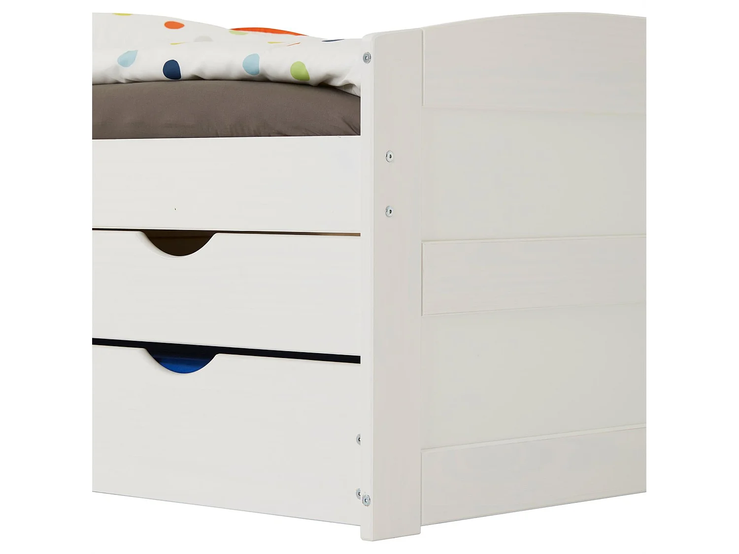 Lit gigogne JESSY lit enfant fonctionnel avec tiroir-lit et rangements 3 tiroirs, couchage 90 x 200 cm, en pin massif lasuré blanc