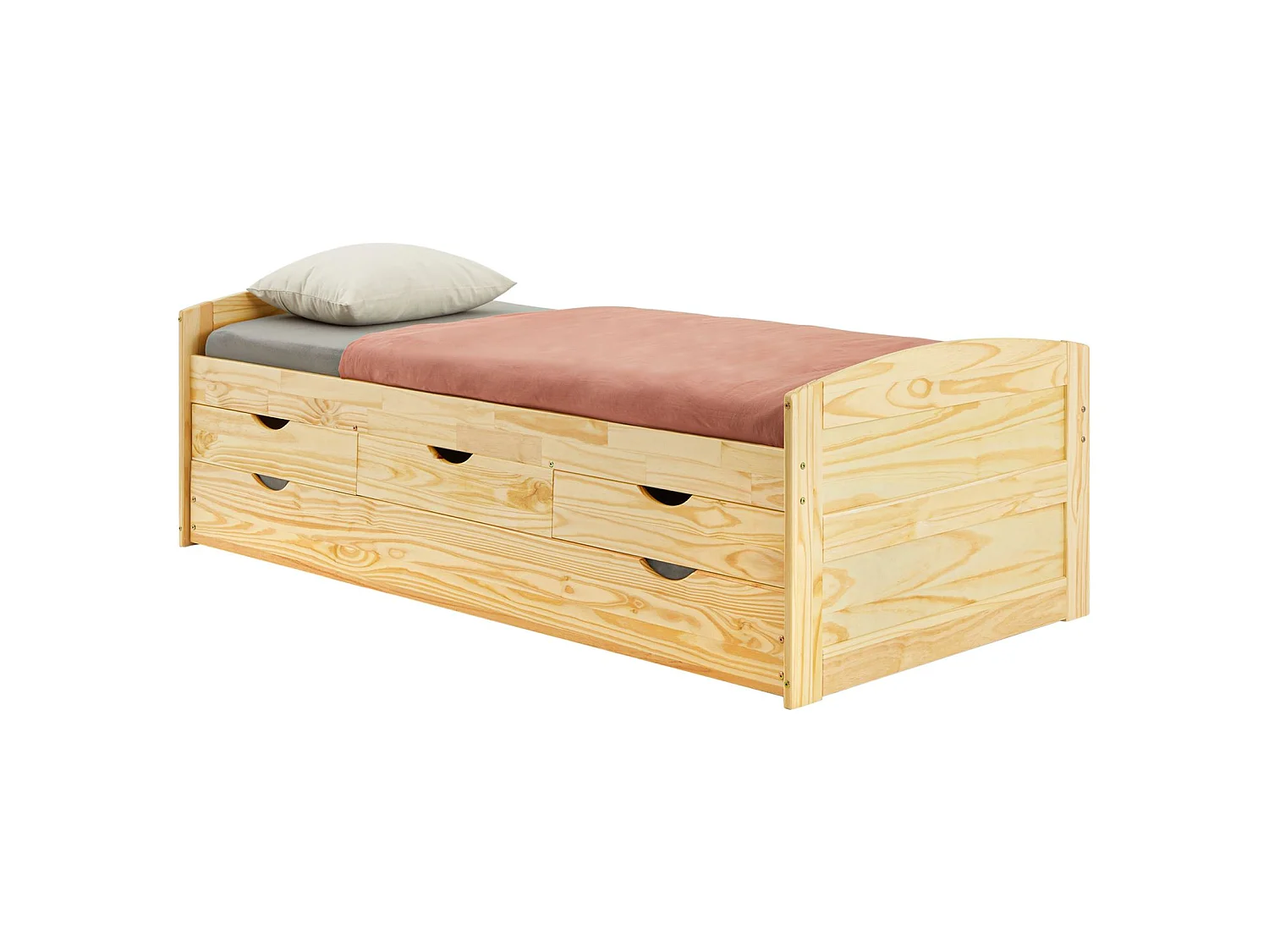 Lit gigogne JESSY lit enfant fonctionnel avec tiroir-lit et rangement 3 tiroirs, couchage 90x190 cm, en pin massif naturel