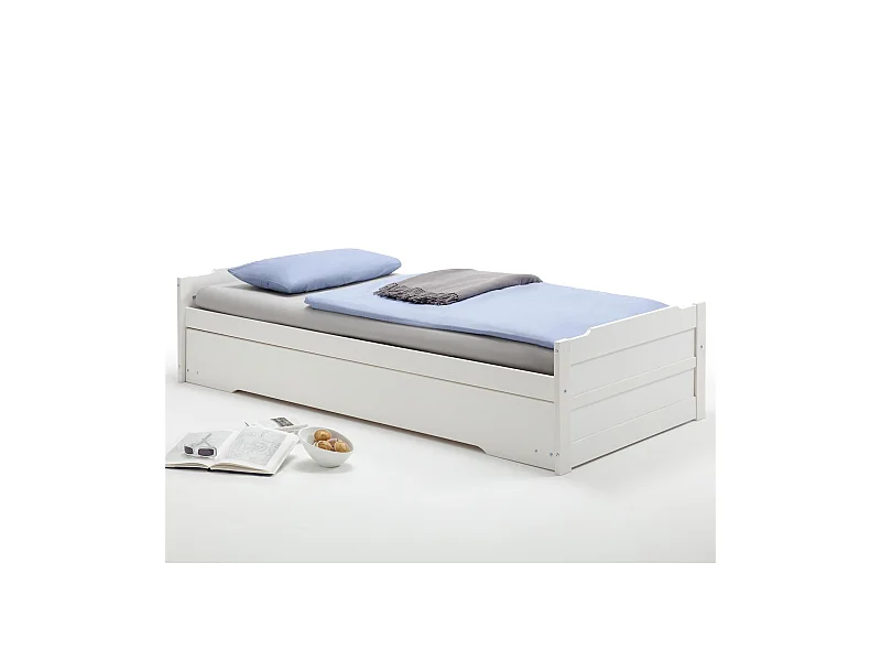 Lit gigogne LORENA 1 personne tiroir lit fonctionnel 90 x 200 cm pin massif lasuré blanc