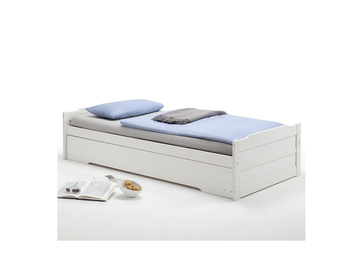 Lit gigogne LORENA 1 personne tiroir lit fonctionnel 90 x 200 cm pin massif lasuré blanc