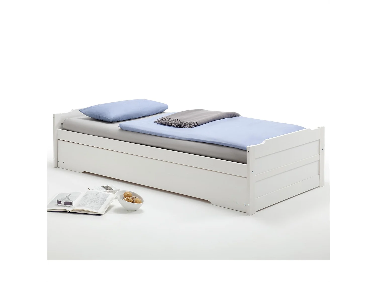 Lit gigogne LORENA 1 personne tiroir lit fonctionnel 90 x 200 cm pin massif lasuré blanc