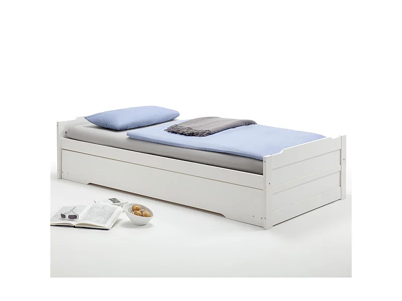 Lit gigogne LORENA 1 personne tiroir lit fonctionnel 90 x 200 cm pin massif lasuré blanc