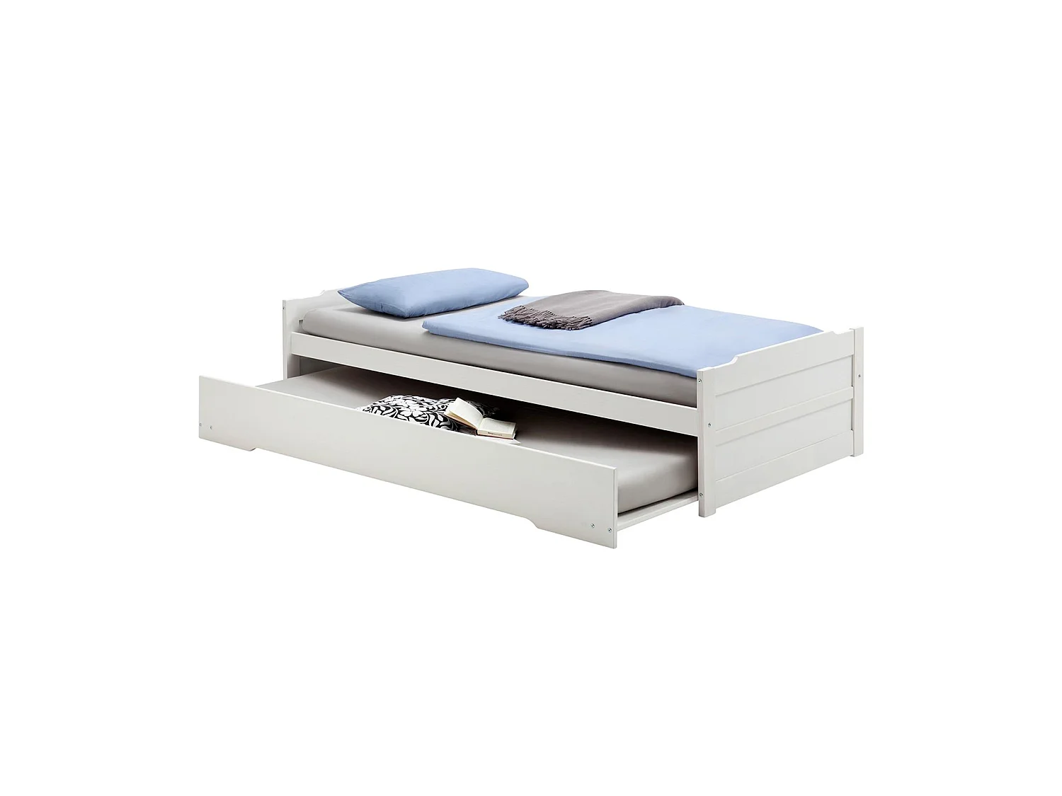 Lit gigogne LORENA 1 personne tiroir lit fonctionnel 90 x 190 cm pin massif lasuré blanc