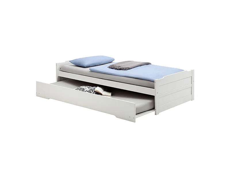 Lit gigogne LORENA 1 personne tiroir lit fonctionnel 90 x 190 cm pin massif lasuré blanc