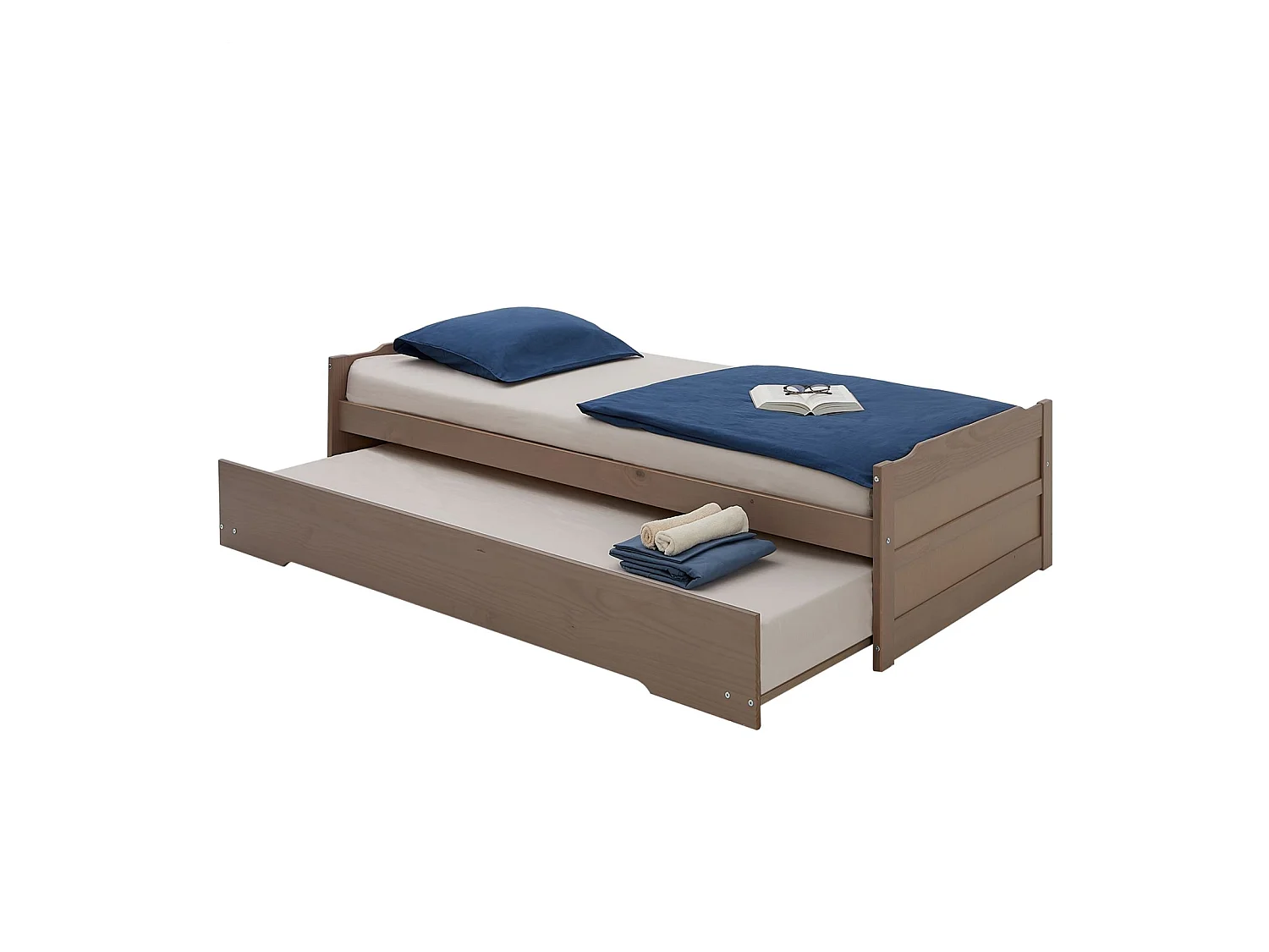 Lit gigogne LORENA 1 place tiroir lit simple fonctionnel pour enfant 90 x 190 cm en  pin massif lasuré taupe