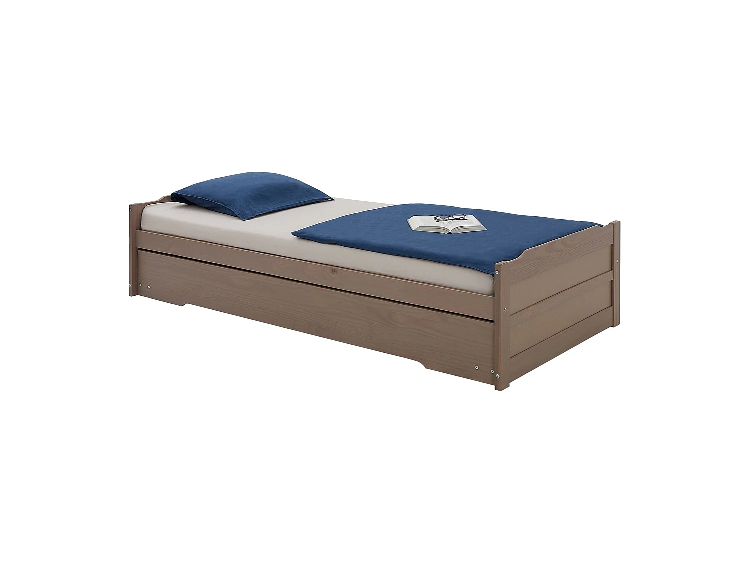 Lit gigogne LORENA 1 place tiroir lit simple fonctionnel pour enfant 90 x 190 cm en  pin massif lasuré taupe