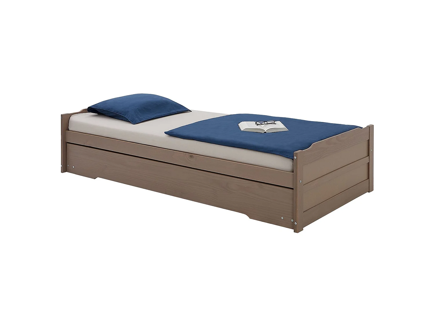 Lit gigogne LORENA 1 place tiroir lit simple fonctionnel pour enfant 90 x 190 cm en  pin massif lasuré taupe