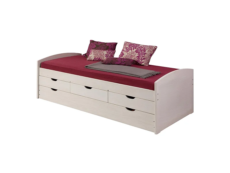 Lit gigogne JULIA 90x200 cm avec rangement et tiroir-lit lit pour enfant en pin massif lasuré blanc