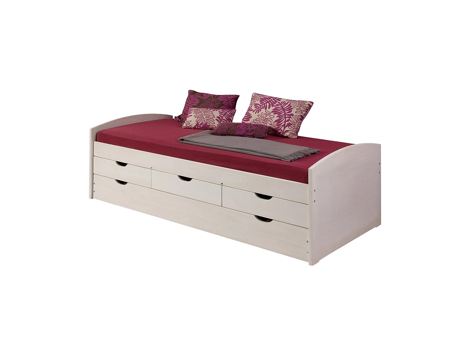 Lit gigogne JULIA 90x200 cm avec rangement et tiroir-lit lit pour enfant en pin massif lasuré blanc