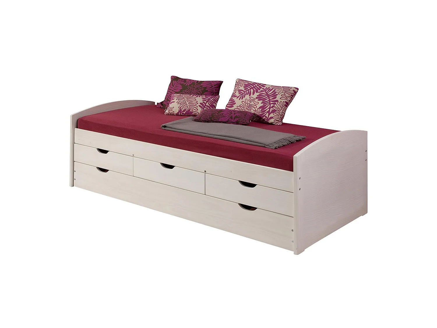 Lit gigogne JULIA 90x200 cm avec rangement et tiroir-lit lit pour enfant en pin massif lasuré blanc