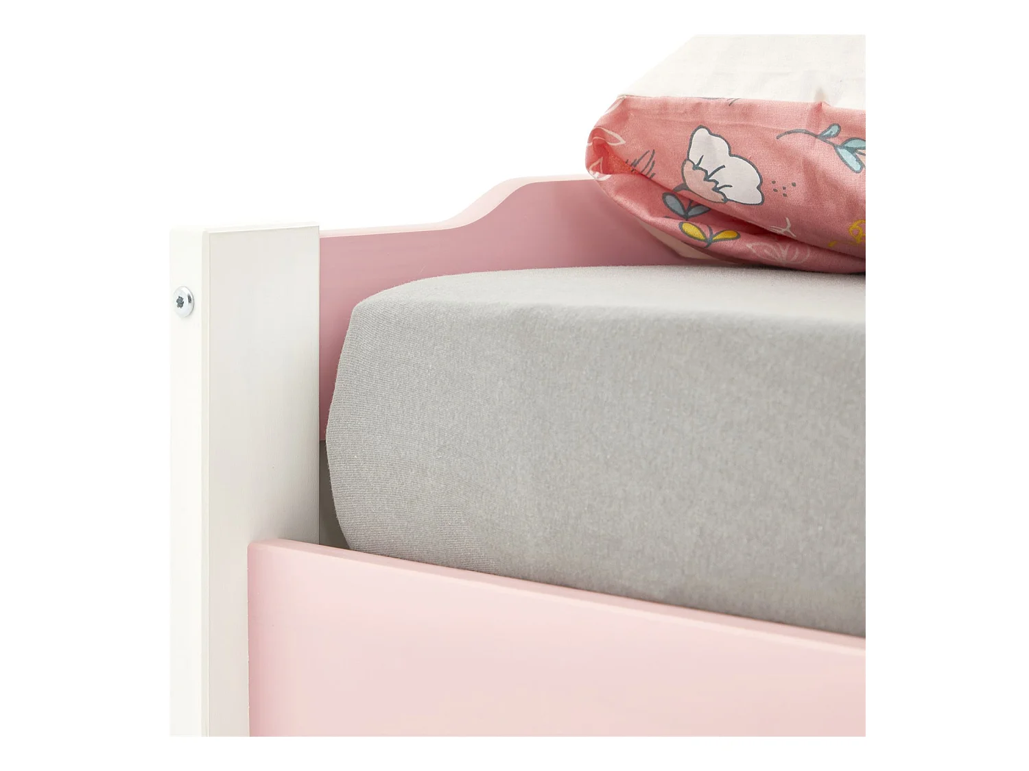 Lit gigogne LORENA 1 personne tiroir lit fonctionnel 90 x 190 cm pin massif lasuré blanc et rose