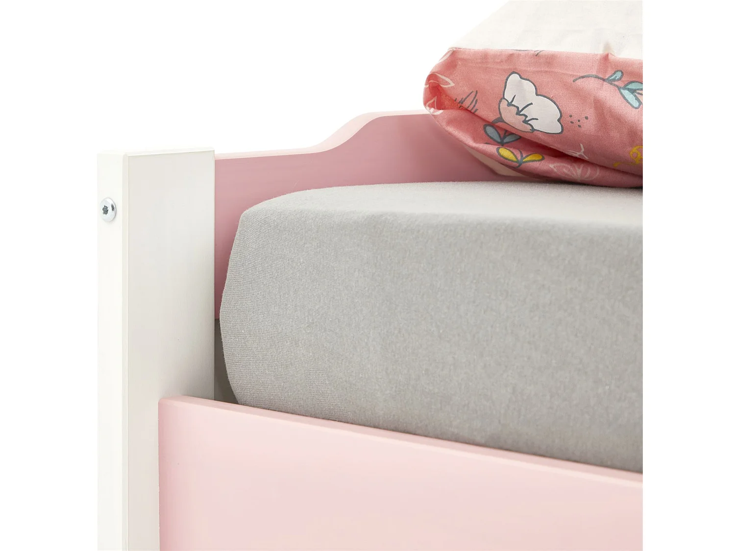 Lit gigogne LORENA 1 personne tiroir lit fonctionnel 90 x 190 cm pin massif lasuré blanc et rose