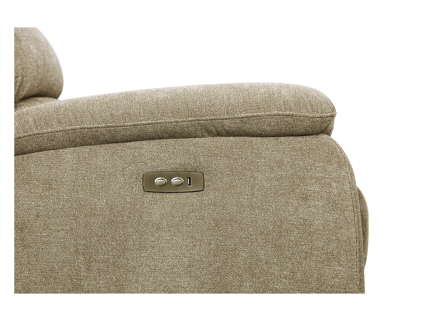 Canapés 3 places et 2 places relax électrique en tissu taupe avec tablette NEVERS